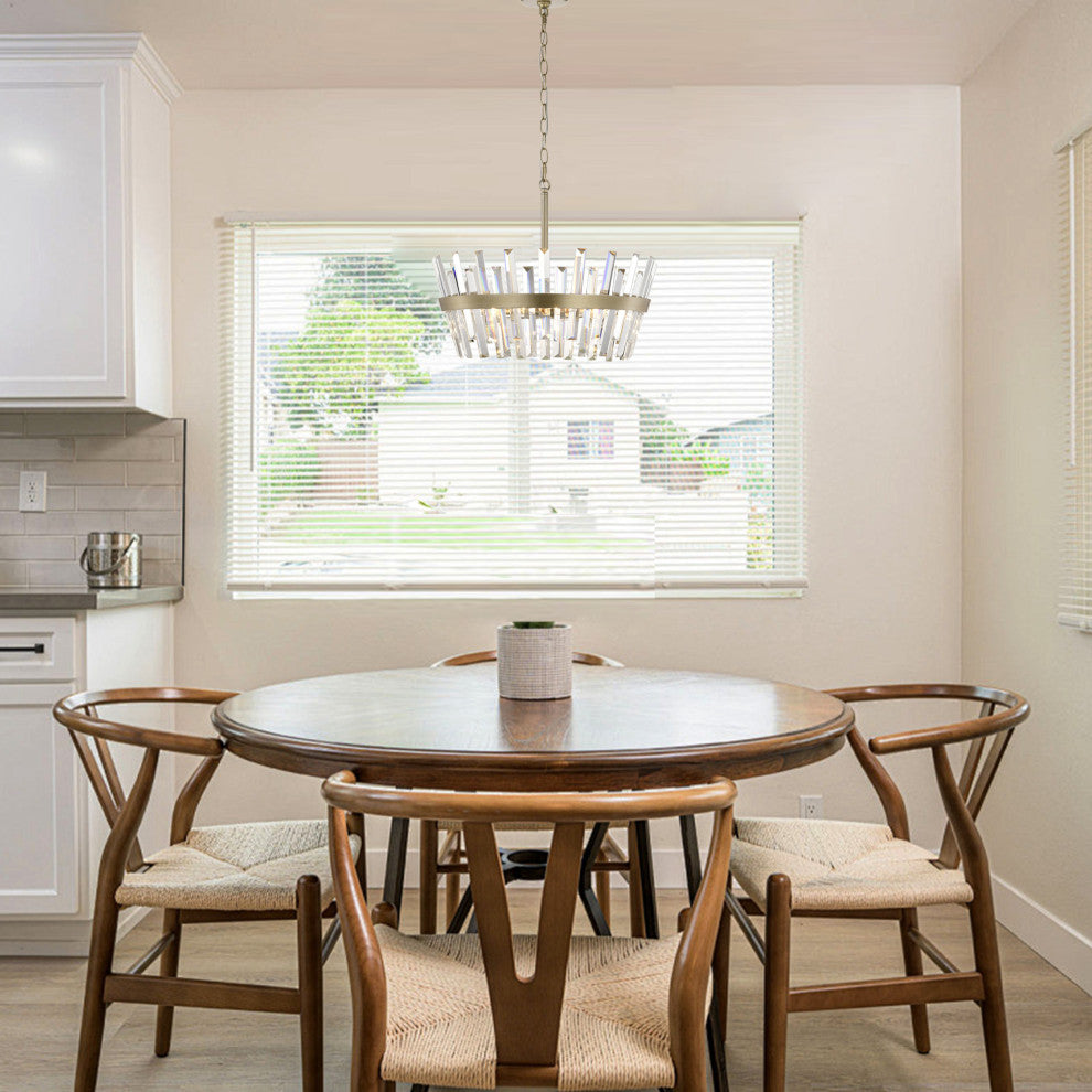 Eva 6-Light Glam Crystal Glass Prism Round Chandelier, Brushed Silver-Ish Champagne