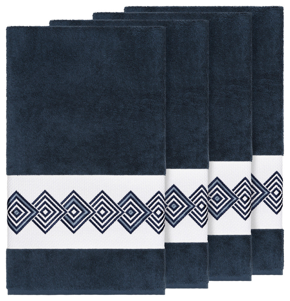 Linum Home Textiles Noah Embellished, Midnight Blue, Bath Towel, 4-Piece Set