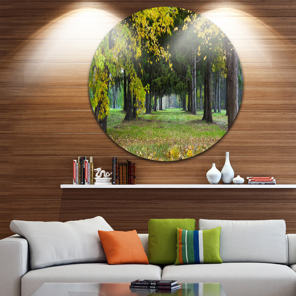 Green Park In Autumn, Landscape Photo Round Wall Art, 23"