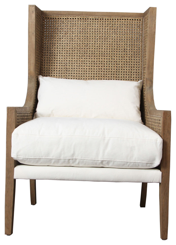 Michelle Oak and Rattan Upholstered Occasional Chair, Off-White