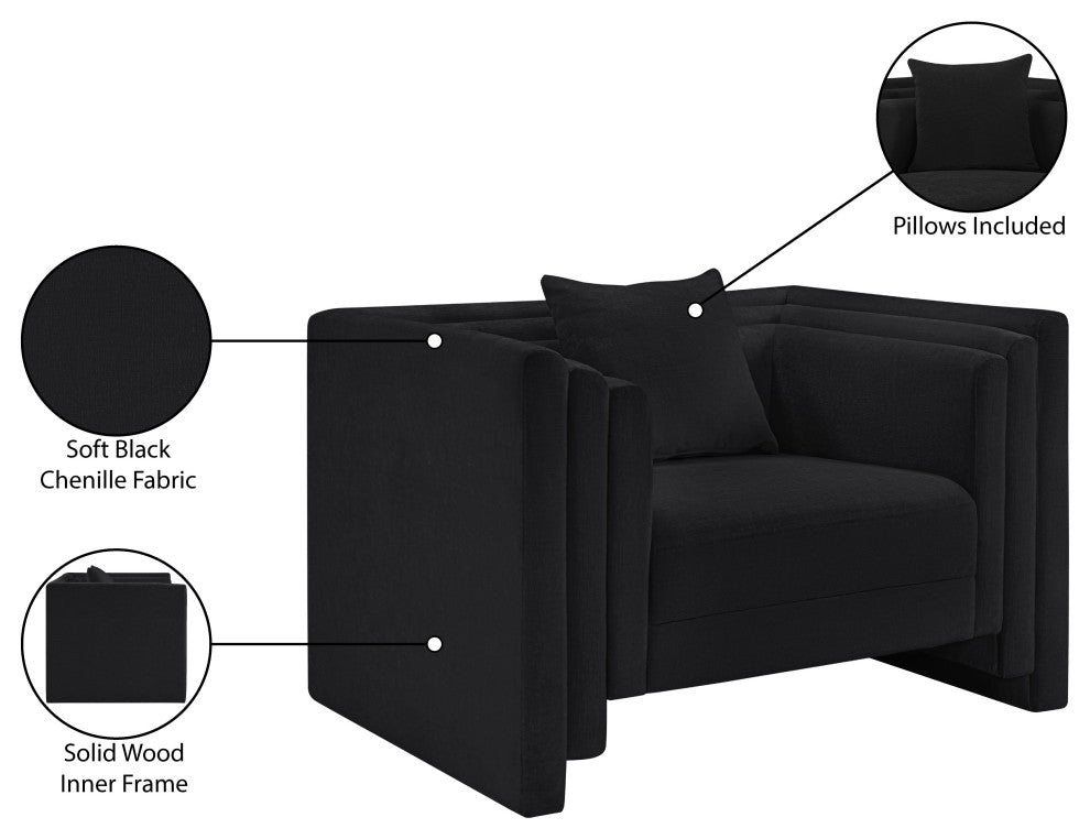 Everett Upholstered Chair, Black, Chenille Fabric