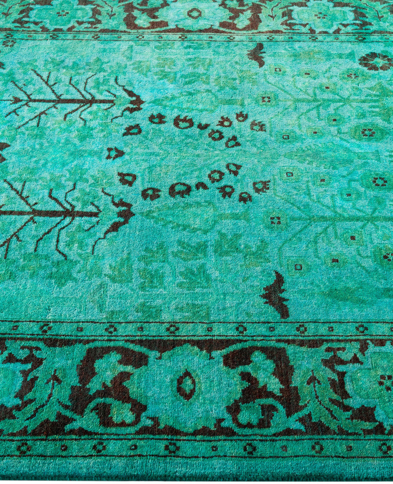 Overdyed One-of-a-Kind Hand-Knotted Area Rug Green, 4' 2" x 6' 3"