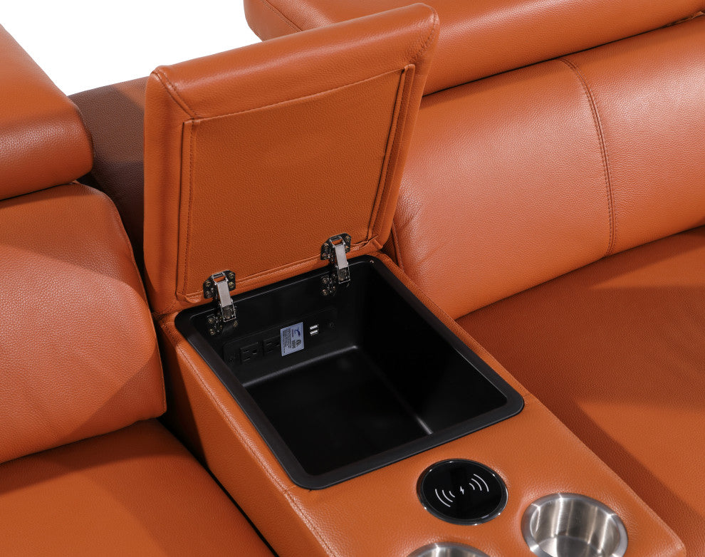 Antonio Italian Leather 8-Piece U-Shaped Power Reclining Sectional, Camel