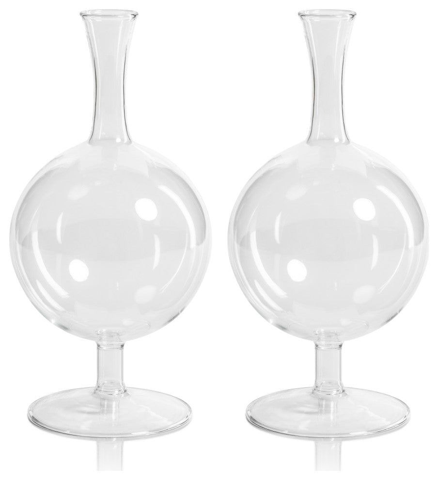 Lillee Round Glass Footed Vases, Set of 2