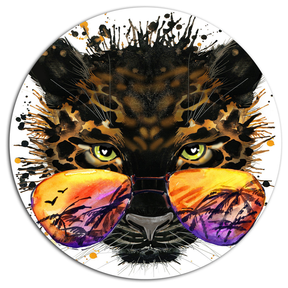 Funny Jaguar With Sunglasses, Animal Art Disc Metal Artwork, 11"