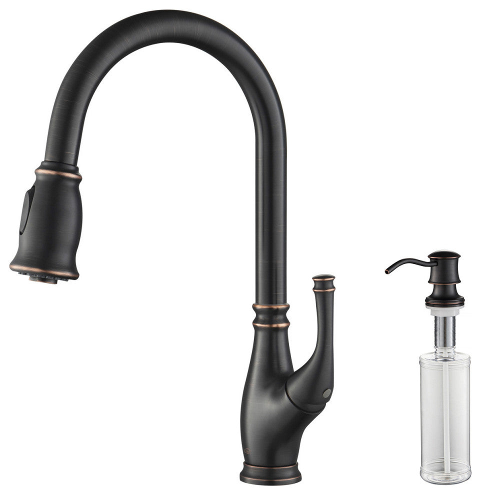Summit Single Handle Pull Down Kitchen Faucet, Oil Rubbed Bronze, W/ Soap Dispen
