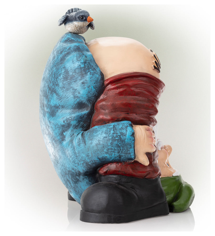22" Tall Mooning "Welcome" Outdoor Garden Gnome with Bird Yard Statue Decoration