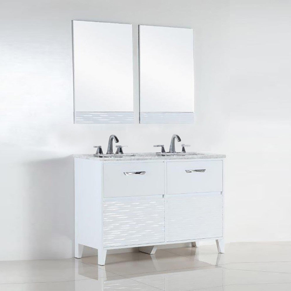 Alda Double-Sink Vanity, White, 48", White With White Carrara Top
