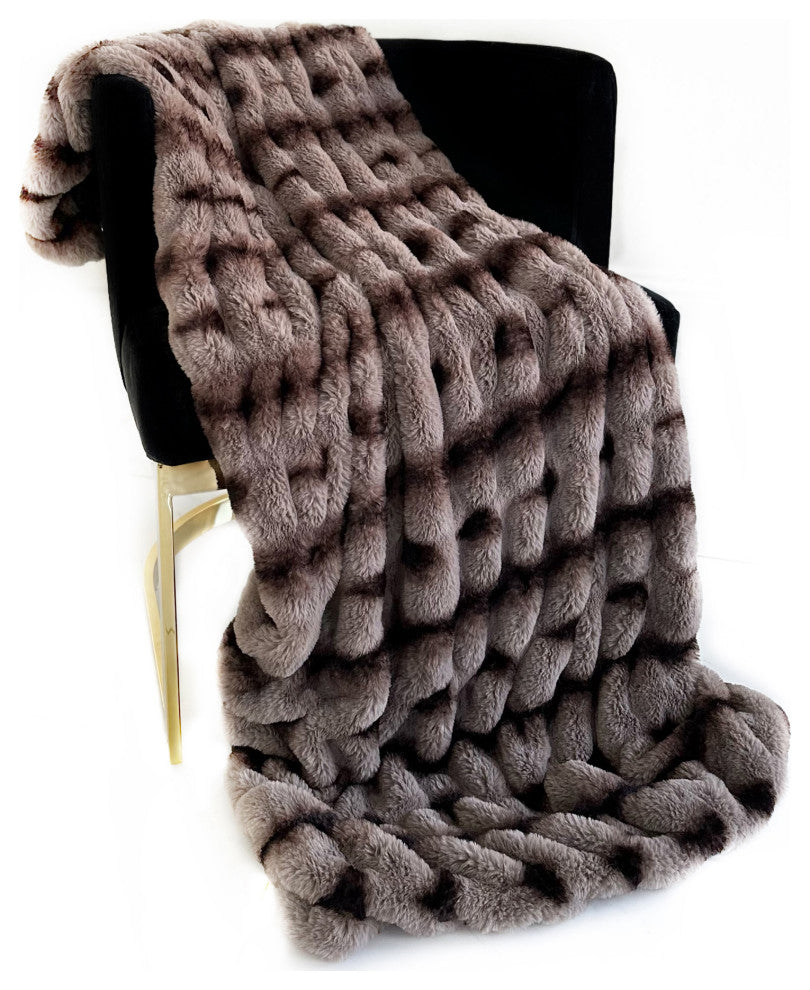 Plutus Brown Fluffy Bunni Faux Fur Throw Blanket, 114"L x 120"W King