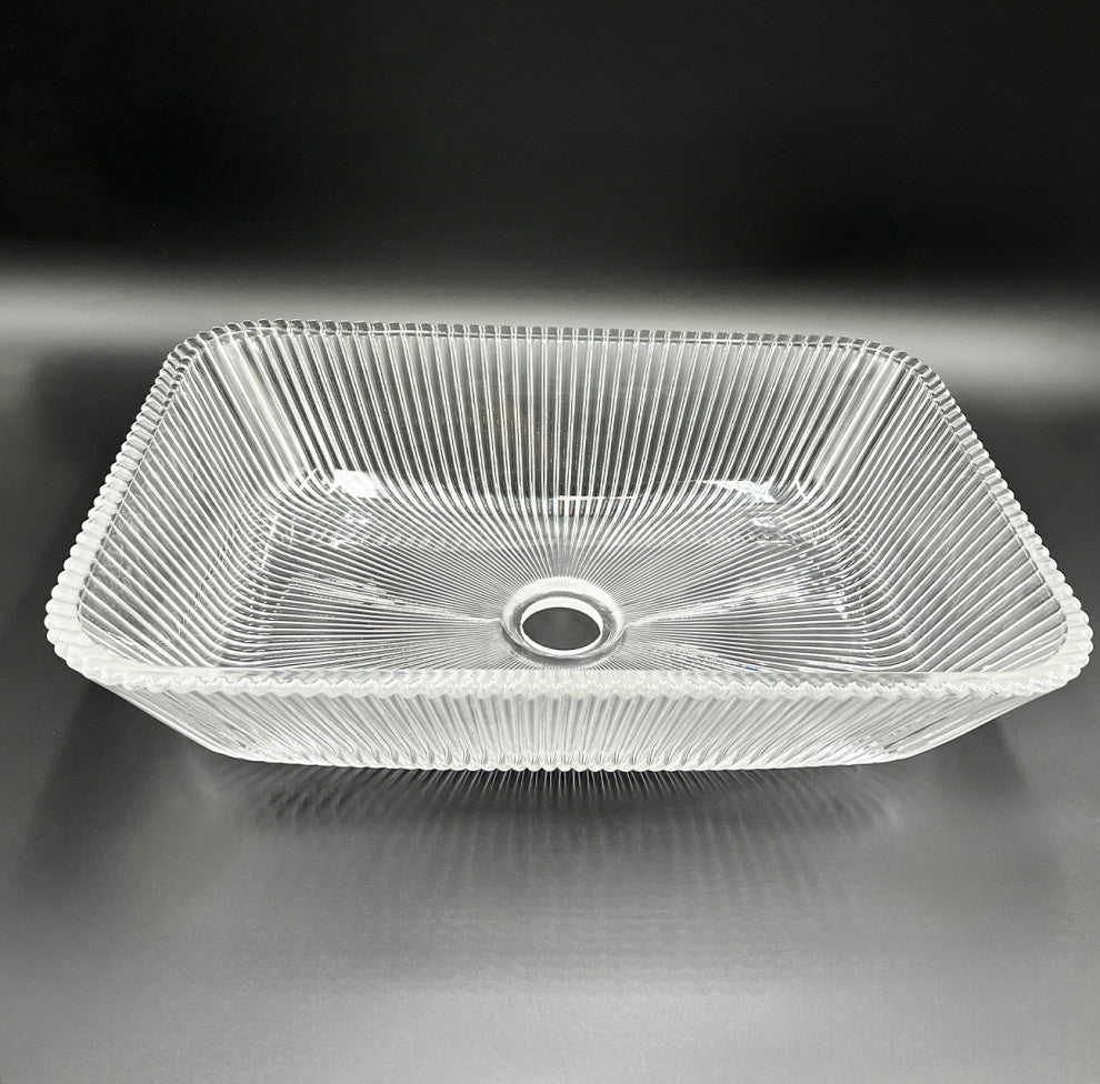 CastelloUSA Charlie 18" Tempered Glass Crystal Rectangular Bathroom Sink, Clear