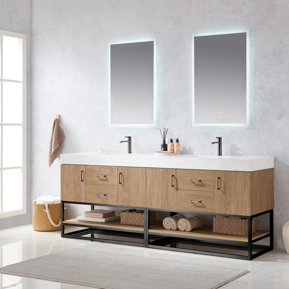 Alistair Vanity, North American Oak, Matte Black Hardware, 84", With Mirror