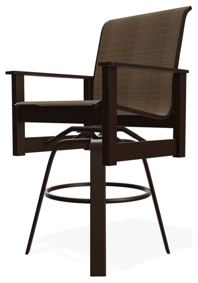 Leeward Sling Bar Height Outdoor Swivel Armchair, Bark/Kona