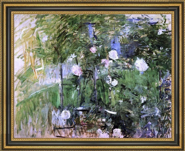 Berthe Morisot a Corner of the Rose Garden Framed Premium Canvas Print, 20"x25"