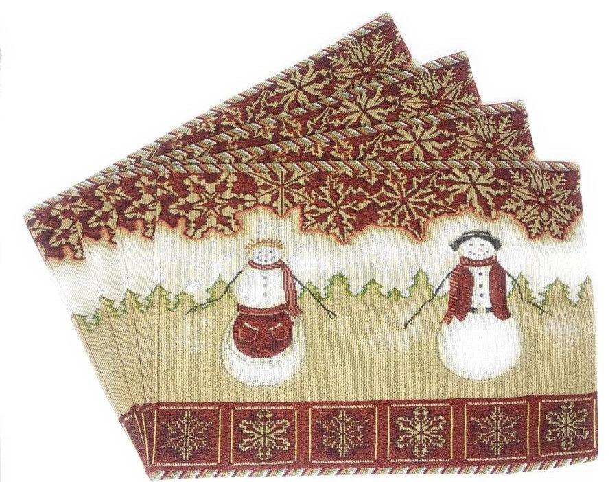 Mr. and Mrs. Snowman Couple Vintage Woven Tapestry Winter Christmas Placemats