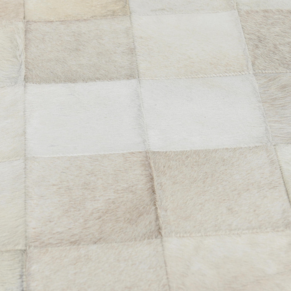 Achen Leather Hide Ottoman Bench by Kosas Home , Beach Ivory, 28"