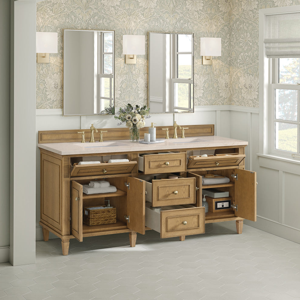 Lorelai 72" Double Vanity, Light Natural Oak, 3 CM Eternal Marfil Top