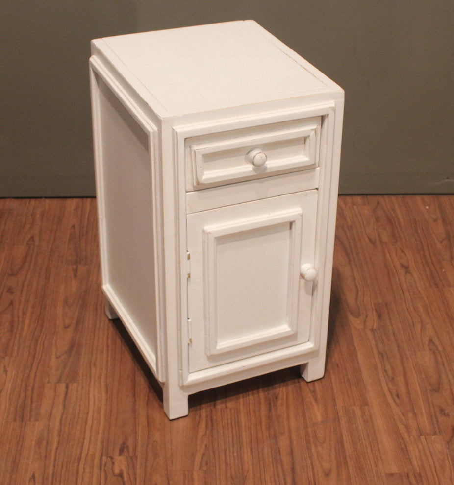 Rustic Solid Pine Wood Painted White Nightstand With Storage