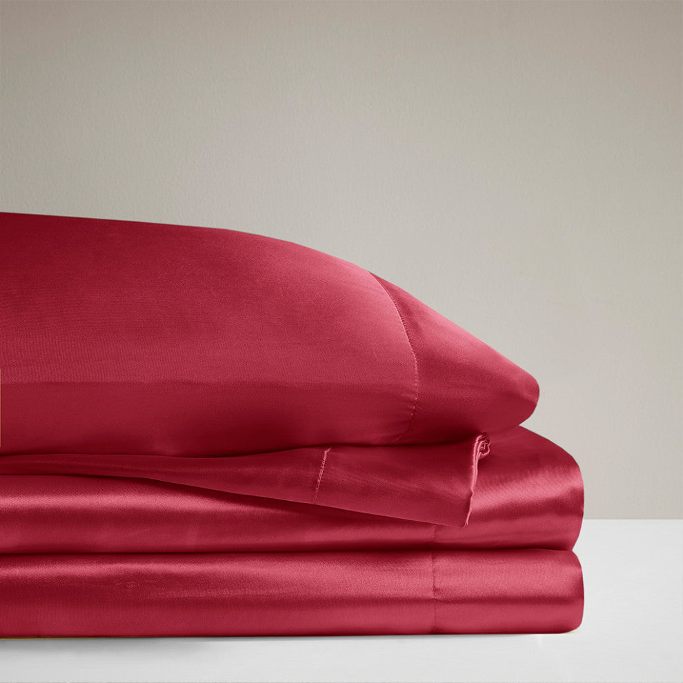 Madison Park Essentials Satin Luxury 6 PC Sheet Set, Red
