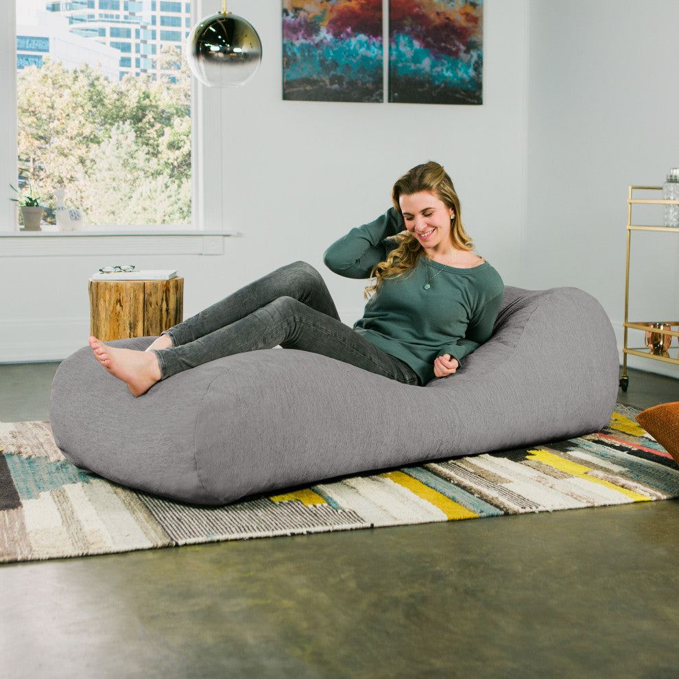 Arlo Chaise Lounge Bean Bag Chair, Premium Chenille, Gray
