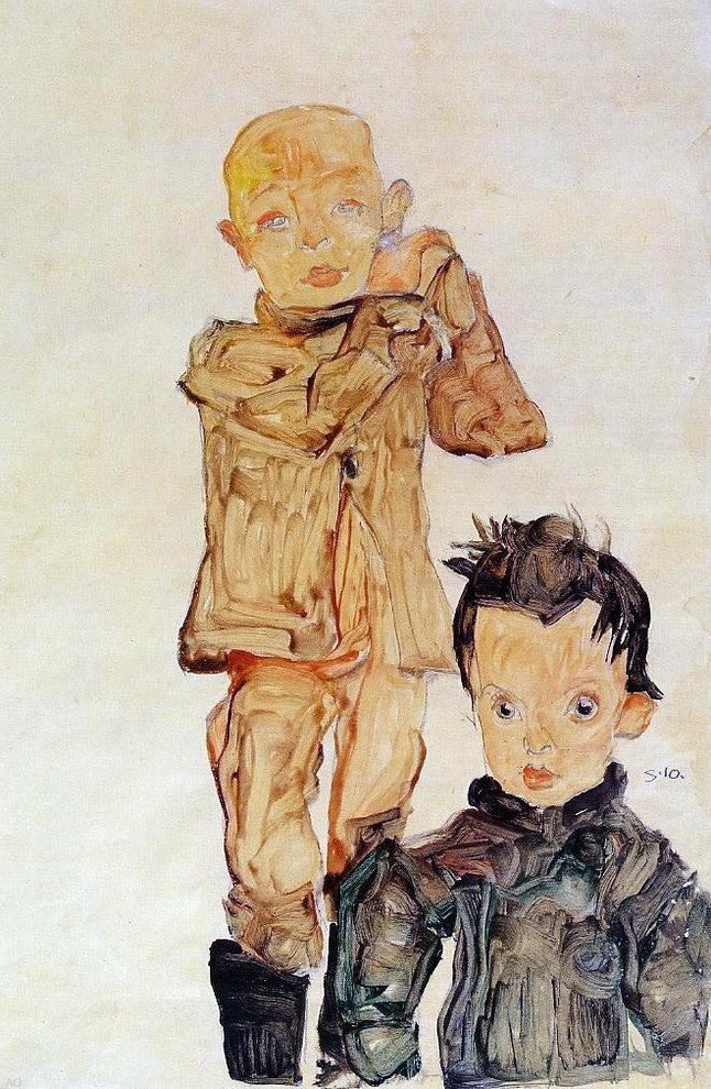 Egon Schiele Two Boys - 18" x 27" Premium Canvas Print