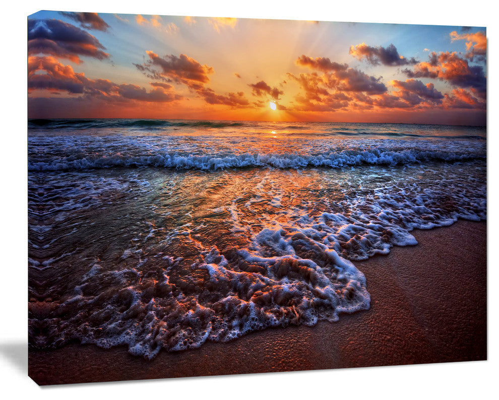 Roaring Sea Wavers during Sunset, Seashore Canvas Art Print, 40"x30"