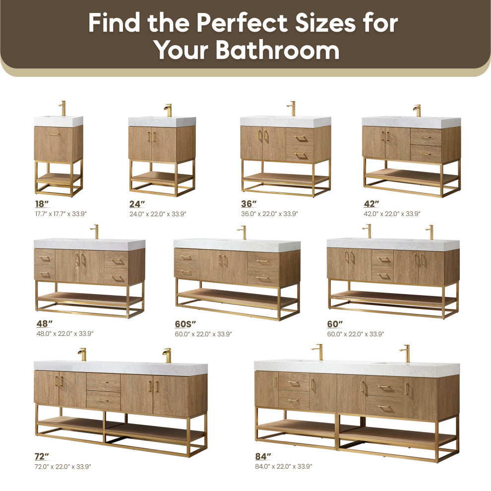 Alistair Vanity, North American Oak With Countertop, 18", With Mirror