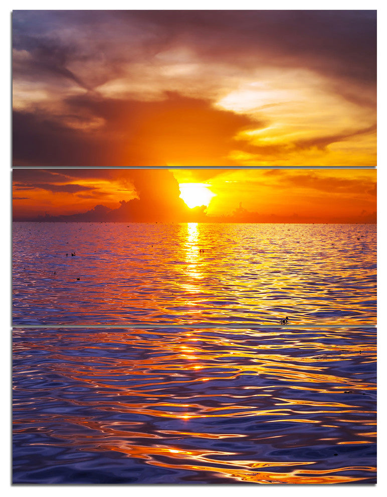 "Beautiful Yellow Sky at Gloomy Beach" Metal Wall Art, 3 Panels, 28"x36"