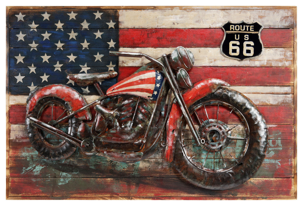 Motorcycle Wall Art Mixed Media Iron Hand Painted Dimensional Wall Sculpture