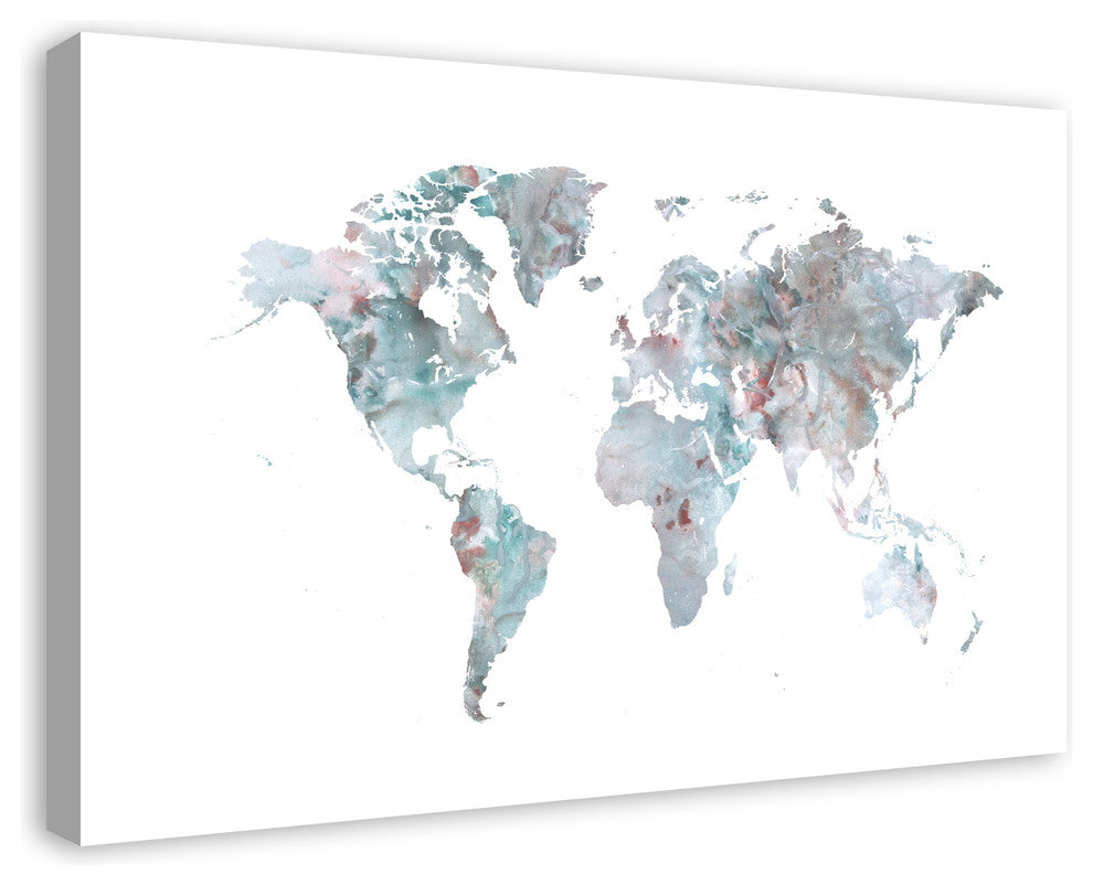 Greige World Map 24x36 Canvas Wall Art