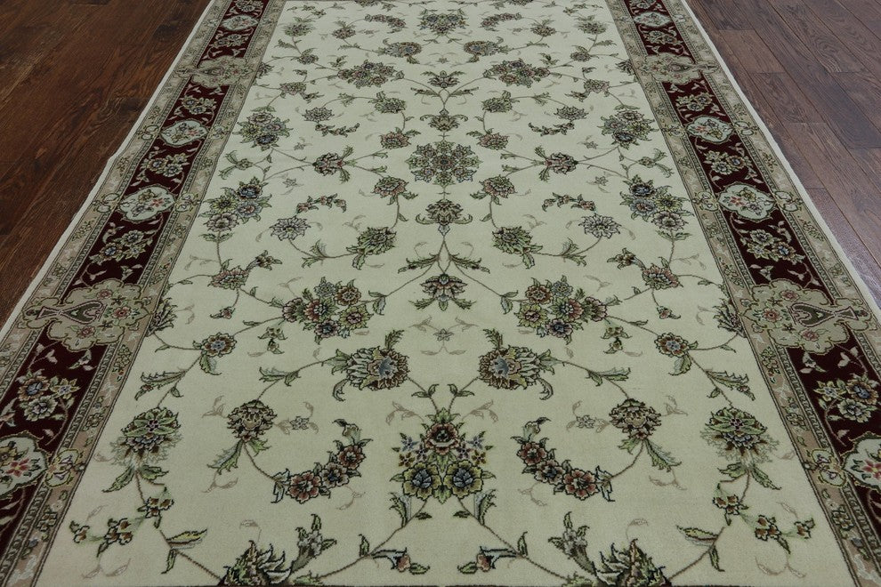 Oriental Wool and Silk Floral Chinese Area Rug 6'x9', W2048
