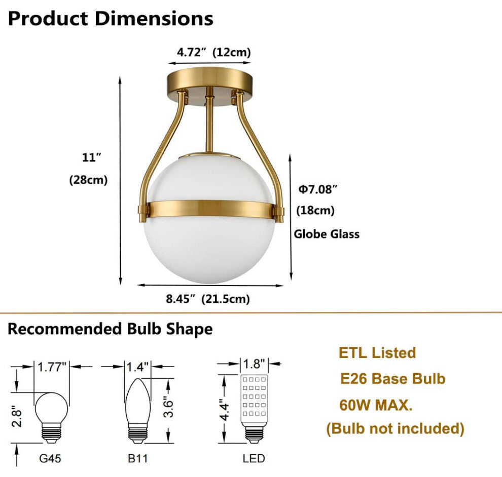 Modern Gold Globe Ceiling Light With Opal Glass