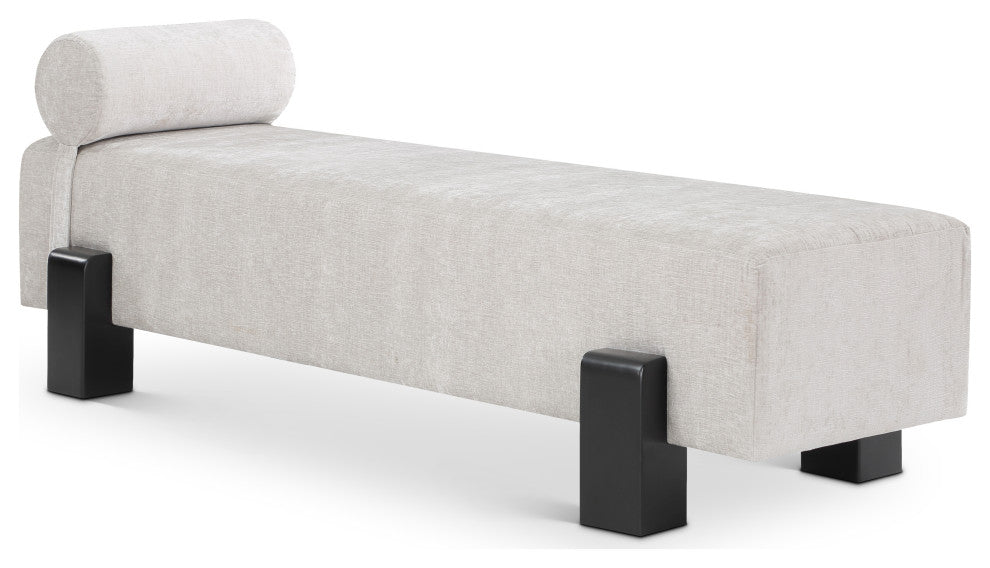 Edison Chenille Fabric Upholstered Bench, Grey, Black Finish