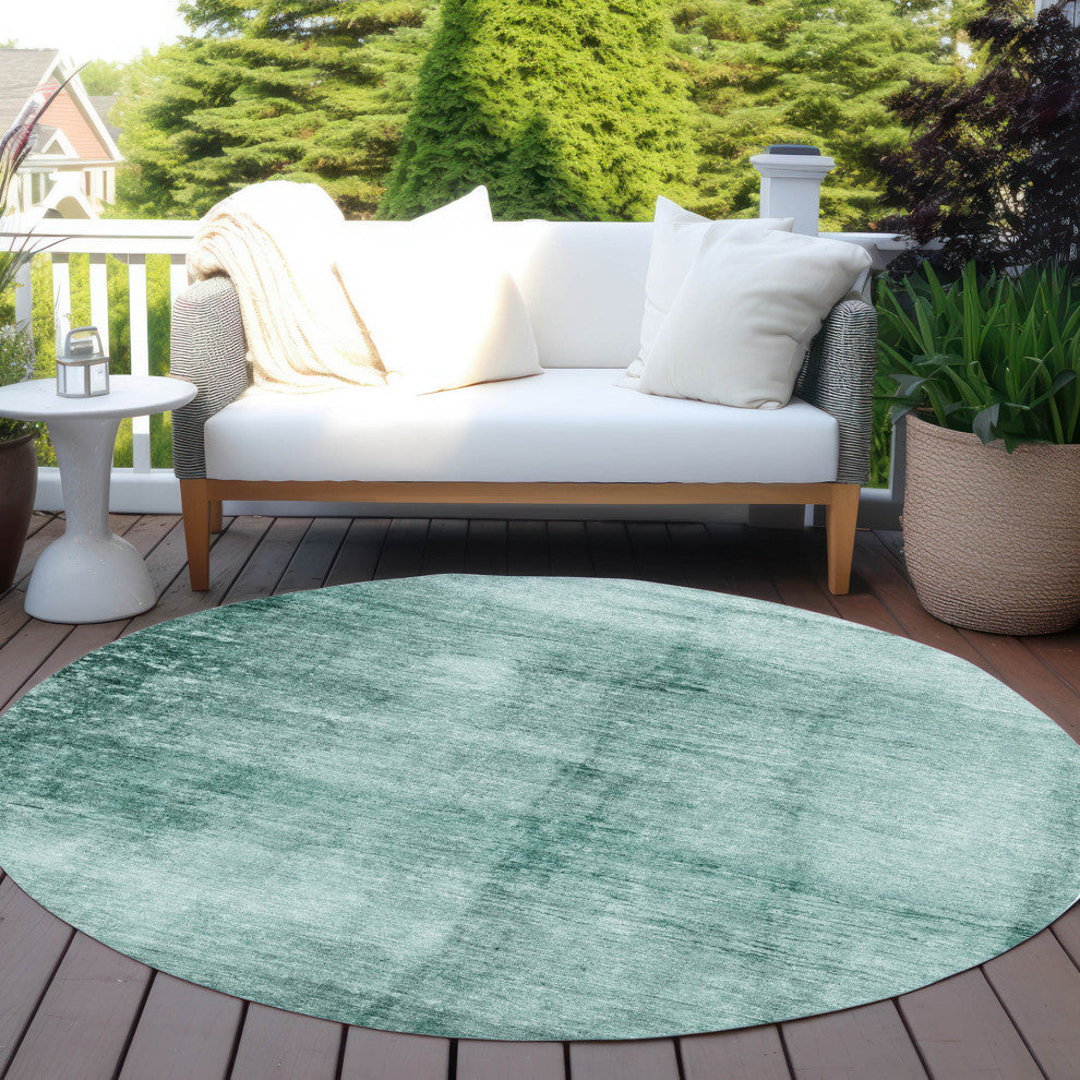 Machine Washable Indoor/Outdoor Chantille ACN1884 Teal 8' x 8' Round Rug