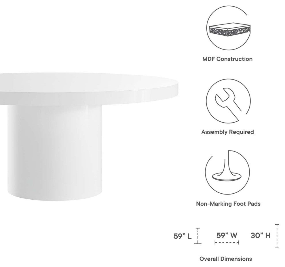 Gratify 60" Round Dining Table, White