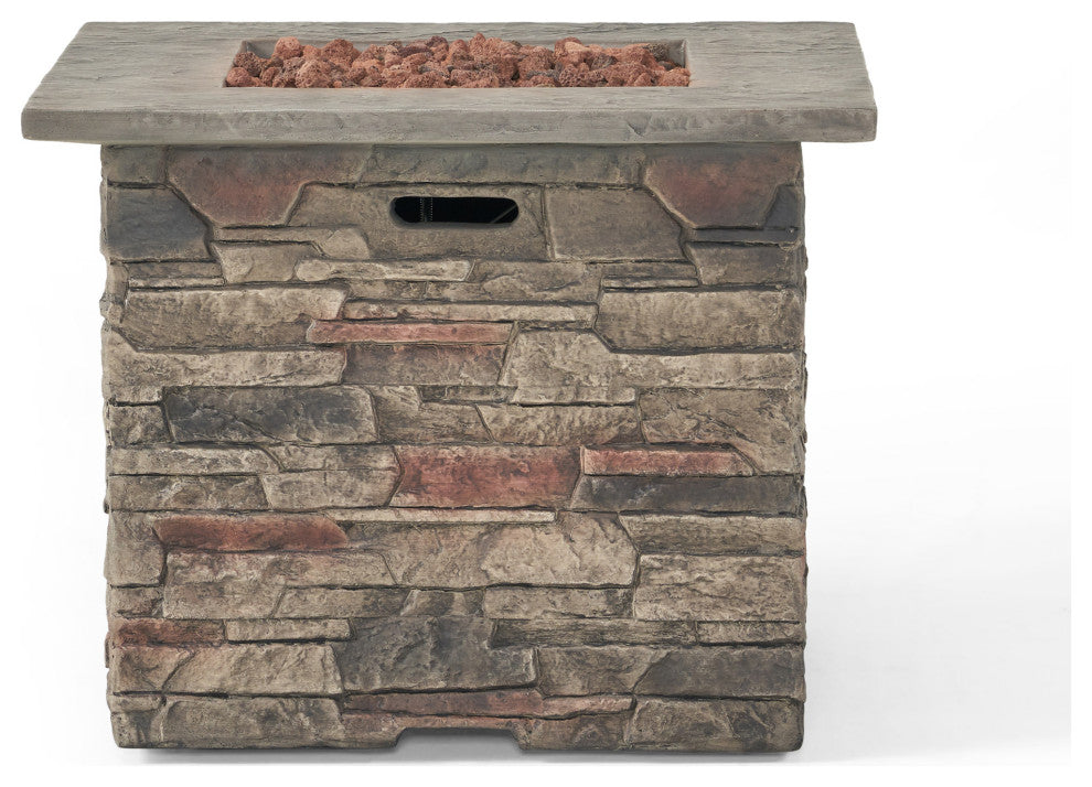 GDF Studio Heritage 32" Stone Square Fire Pit With Counter Top, Gray