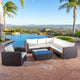 GDF Studio 7-Piece Francisco Outdoor Wicker Seating Sectional Set With Cushions, Multibrown/Beige