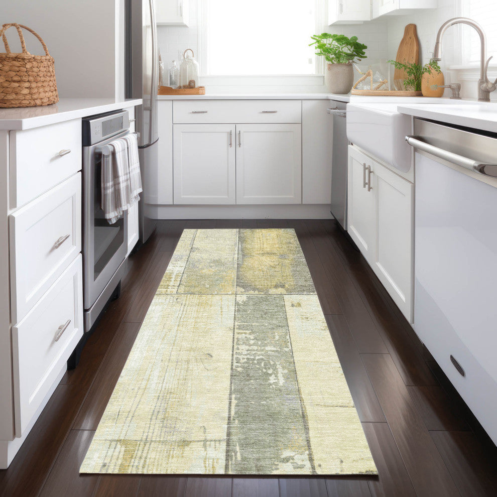 Machine Washable Indoor/Outdoor Chantille ACN1877 Gold 2'3" x 7'6" Runner Rug