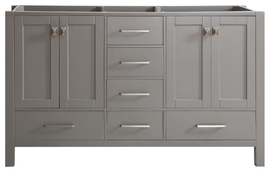 60" Double Vanity in Grey with Carrara White Marble Countertop Without Mirror
