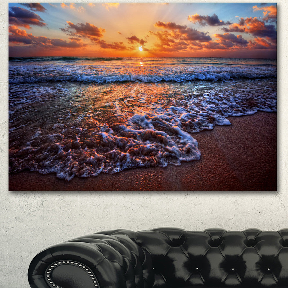 Roaring Sea Wavers during Sunset, Seashore Canvas Art Print, 40"x30"