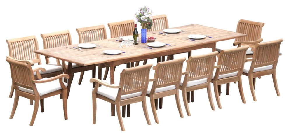 13-Piece Outdoor Teak Dining Set: 117" Rectangle Table, 12 Arbor Stacking Chairs