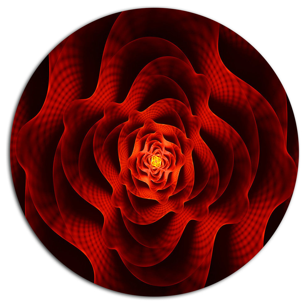 Fractal Red Flower Of Love, Flower Disc Metal Artwork, 38"