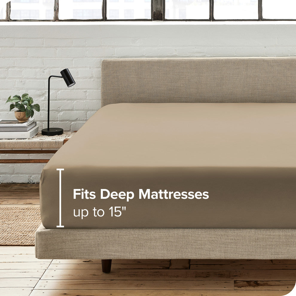 Bare Home Microfiber Fitted Sheet Deep Pocket, Taupe, Full