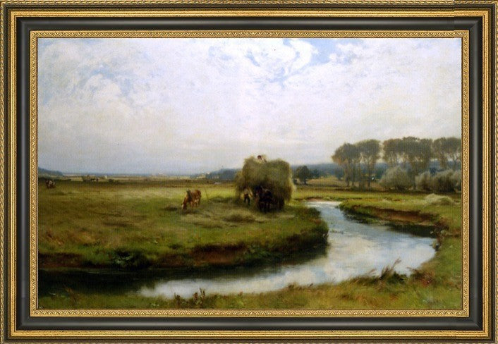 David Farquharson Haymaking Seaton Marsh Devon Framed Premium Canvas Print, 27"x