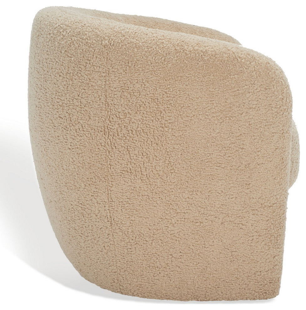 Safavieh Couture Everly Boucle Barrel Back Accent Chair, Light Brown