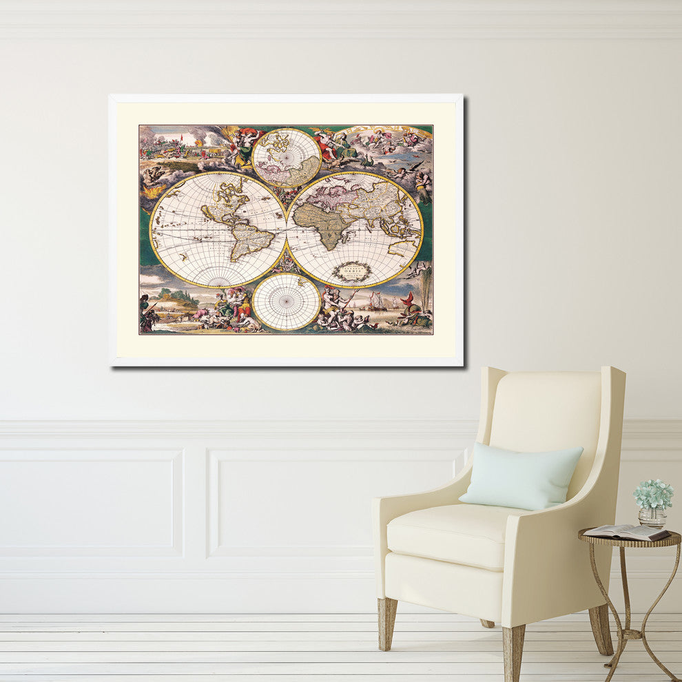 Frederick Ee Wit  Old Map Print On Canvas With Frame Art Collection 16" X 21"