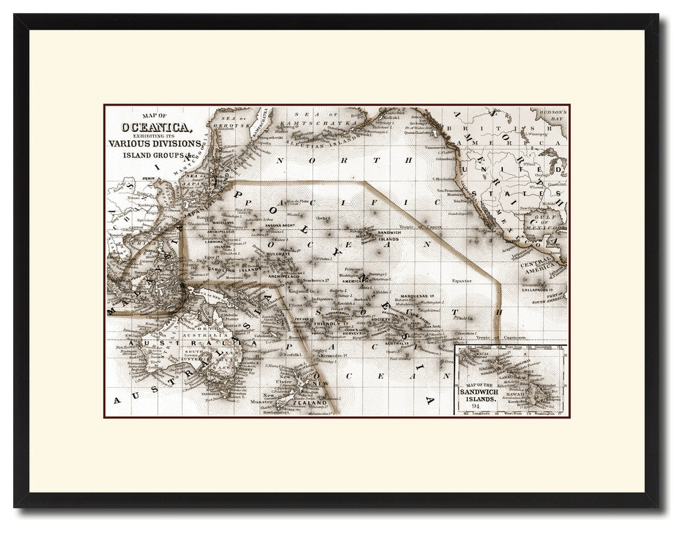 Oceania Vintage Sepia Map Canvas Print, 16"x21"