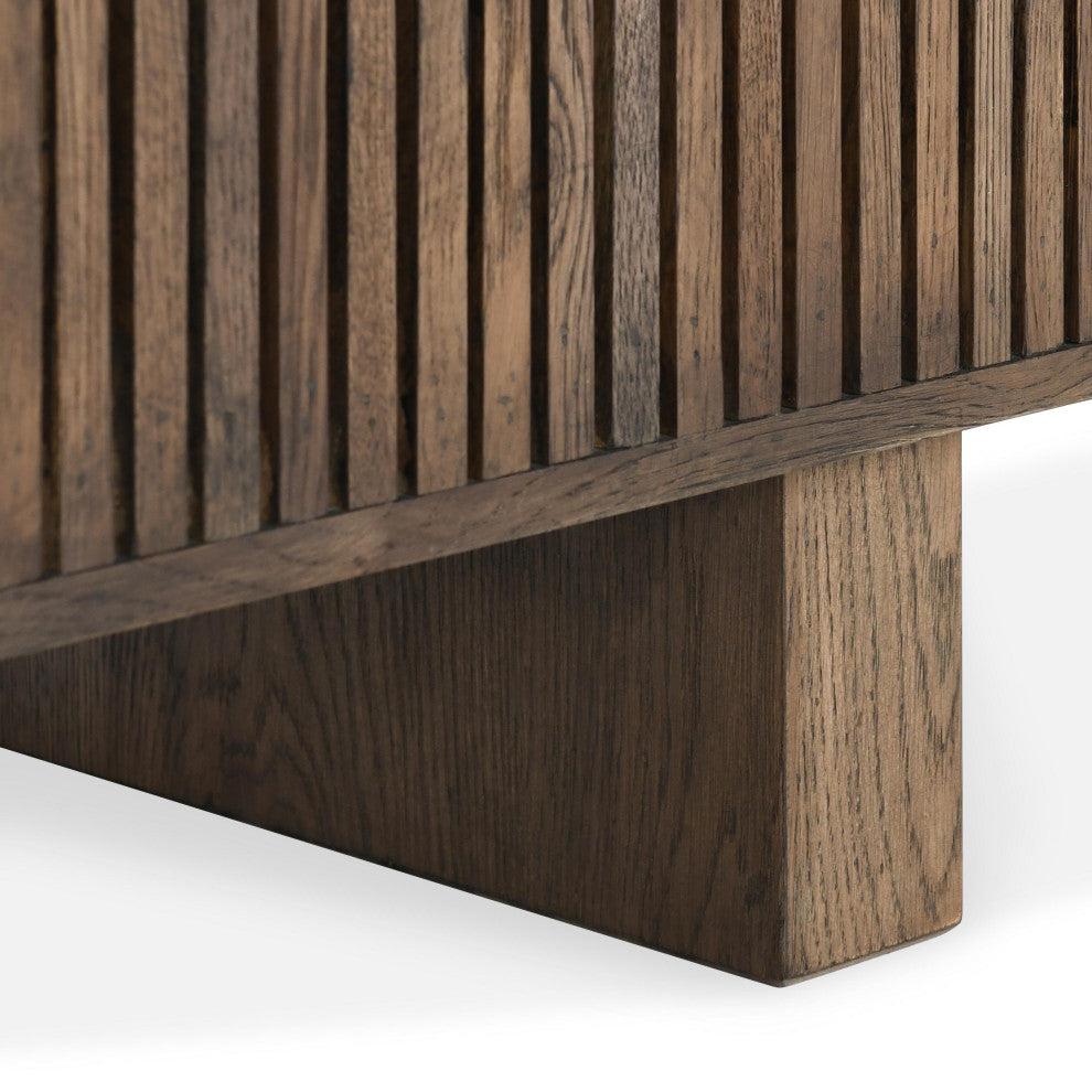 Roya 82" Oak Wood 3-Door Sideboard Buffet, Toasted Brown, 4-Door