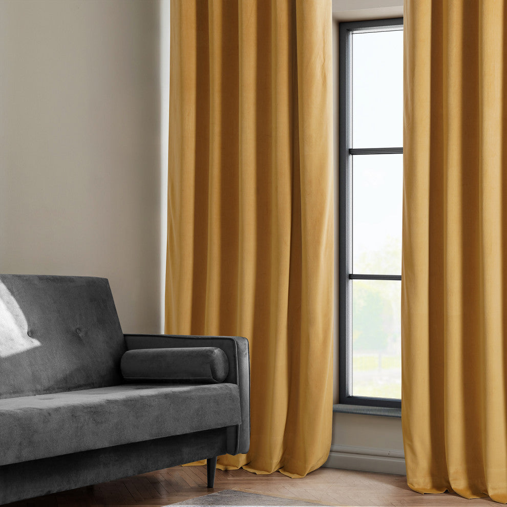 Heritage Plush Velvet Curtain Single Panel, Aztec Gold, 50"x84"