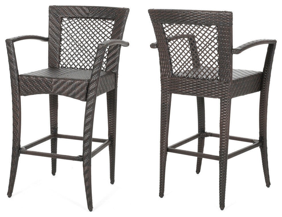 Megan Outdoor 46" Wicker Barstool, Set of 2