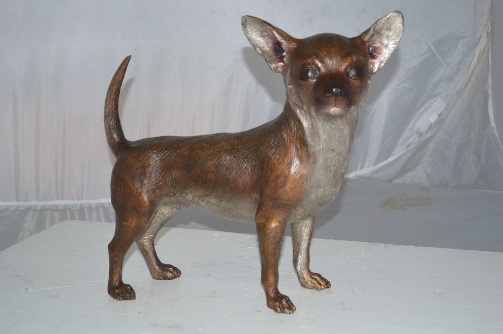Standing Chihuahua Bronze Statue -  Size: 6"L x 16"W x 14"H.